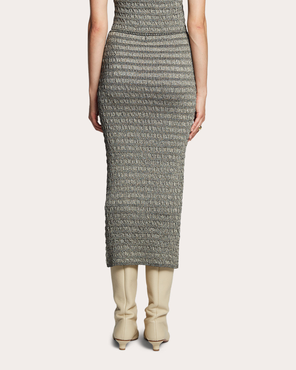 Carrie Metallic Seersucker-Knit Midi Skirt