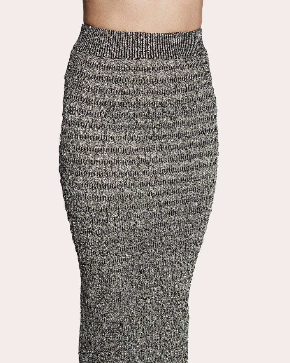 Carrie Metallic Seersucker-Knit Midi Skirt