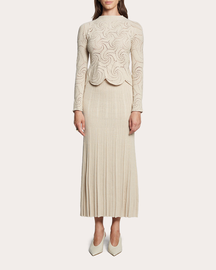 Sally Ribbed Cotton-Blend Midi Skirt