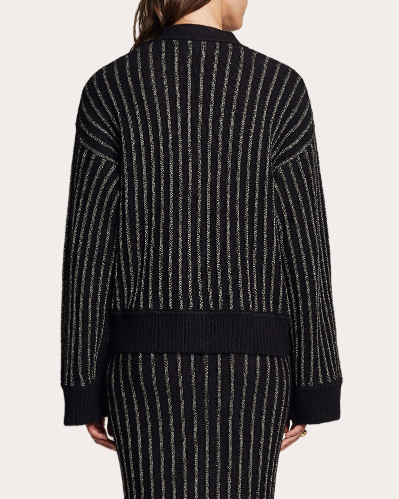 Leona Striped Metallic-Knit Alpaca-Blend Cardigan