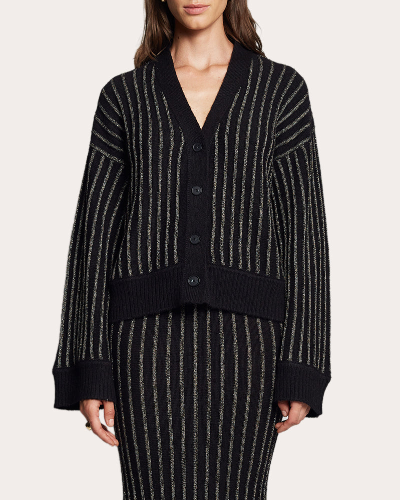 Leona Striped Metallic-Knit Alpaca-Blend Cardigan