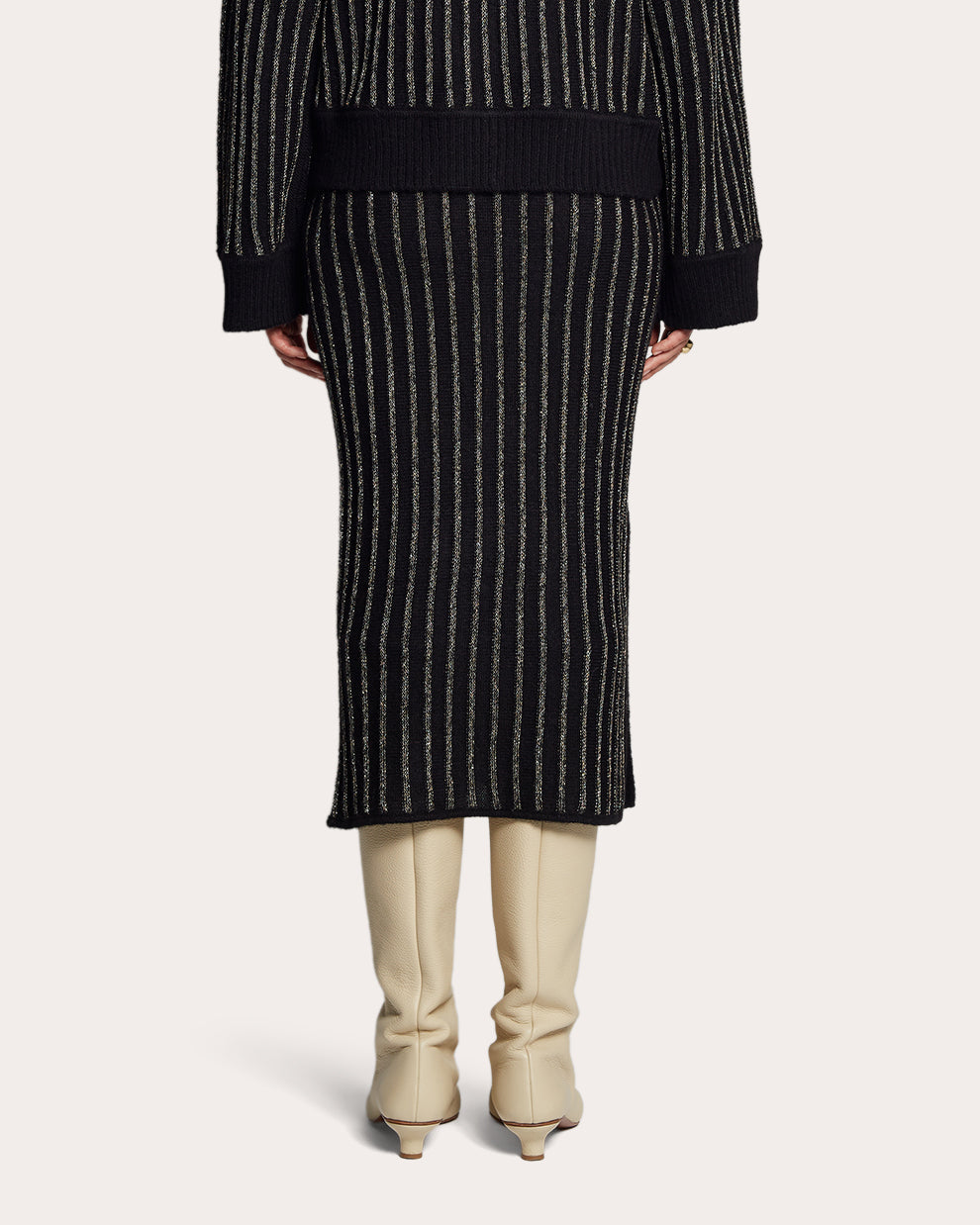 Nola Striped Metallic-Knit Alpaca-Blend Midi Skirt