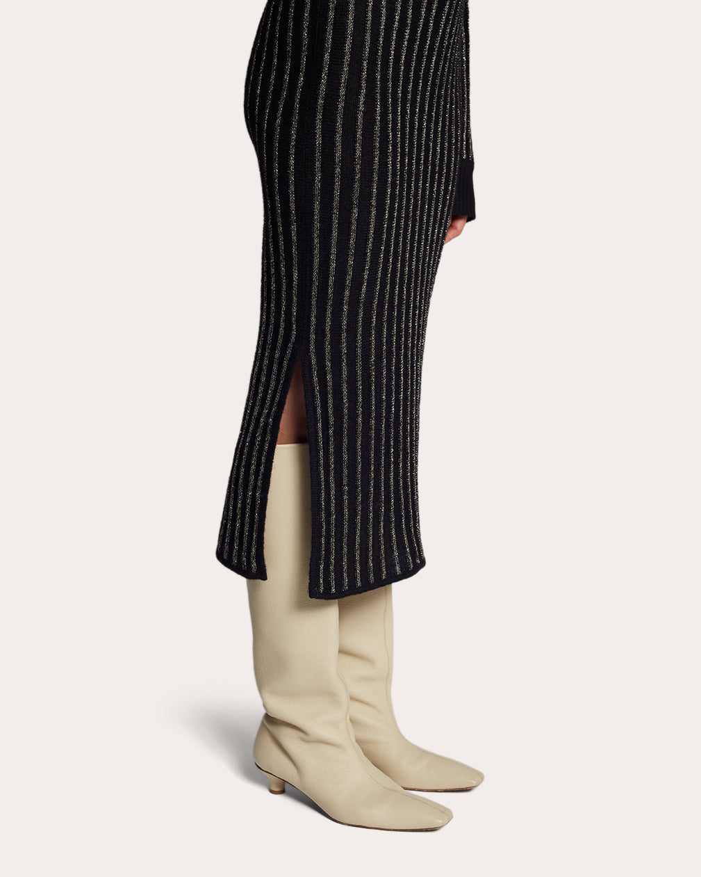 Nola Striped Metallic-Knit Alpaca-Blend Midi Skirt