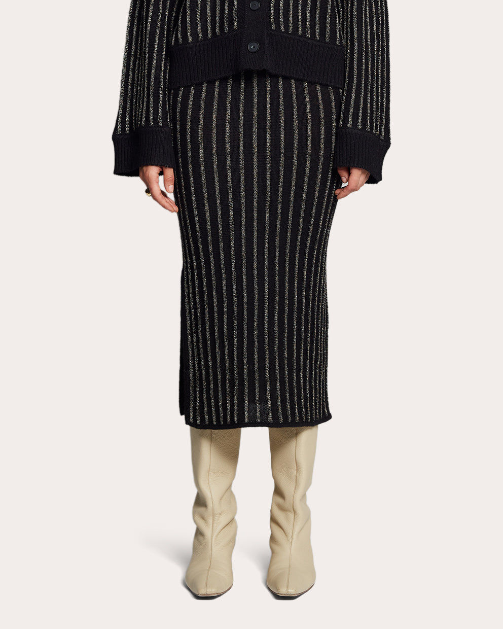 Nola Striped Metallic-Knit Alpaca-Blend Midi Skirt