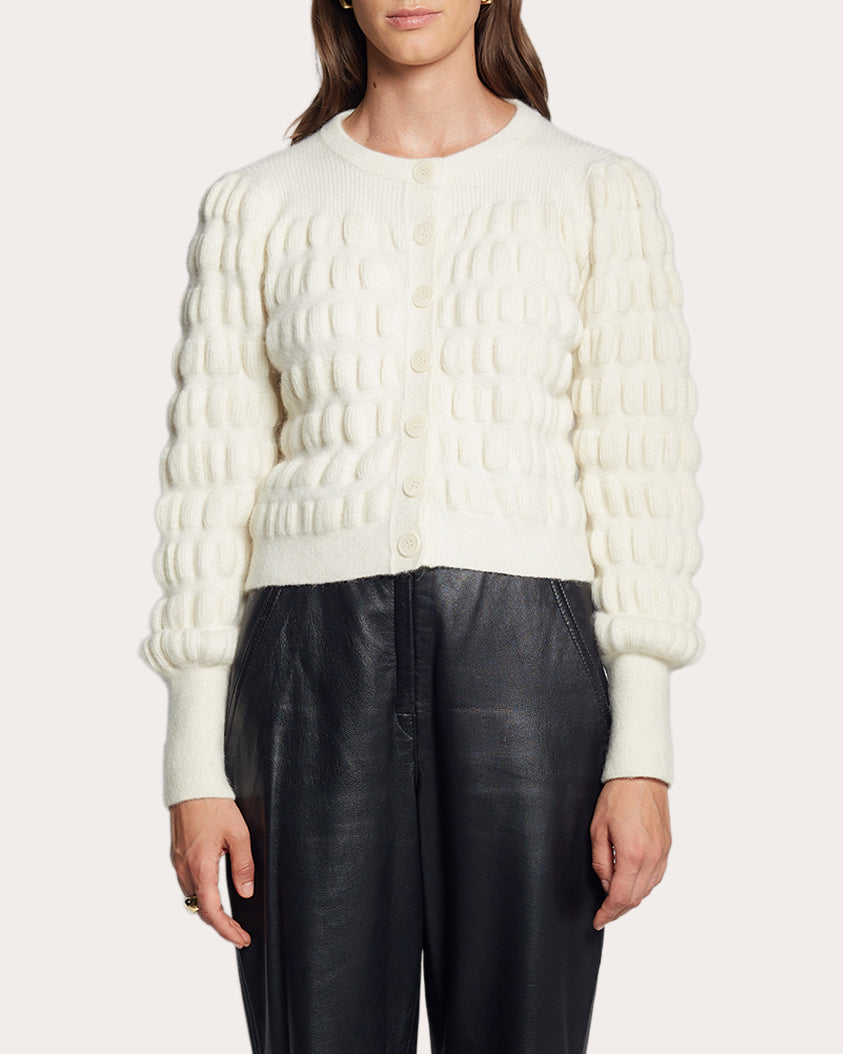 Anna Cropped Seersucker-Knit Alpaca-Blend Cardigan