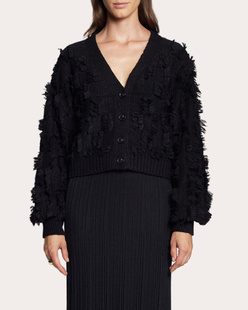 Luella Cropped Fringed Alpaca-Blend Cardigan