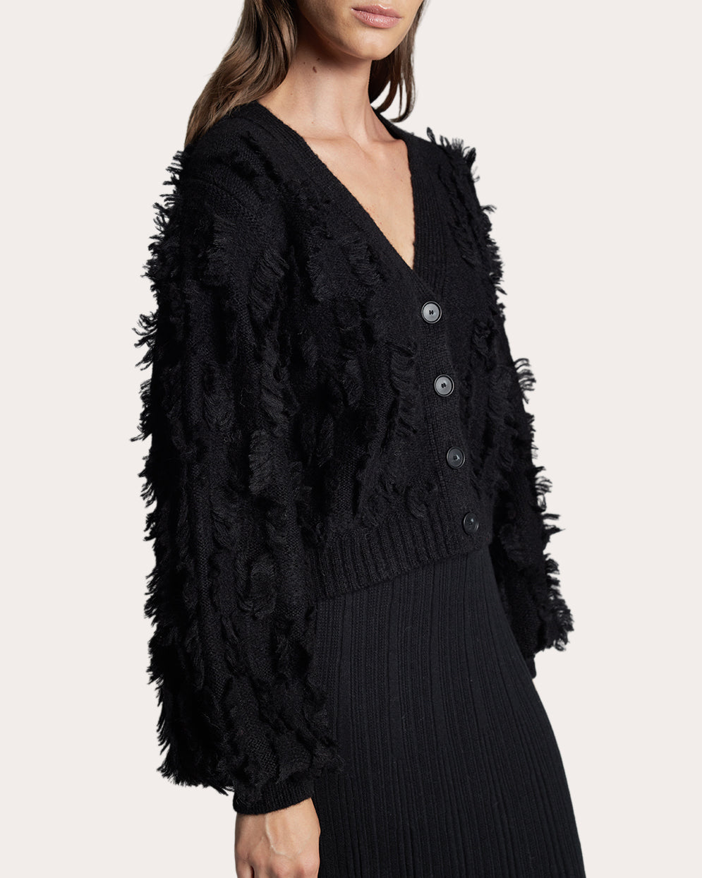 Luella Cropped Fringed Alpaca-Blend Cardigan