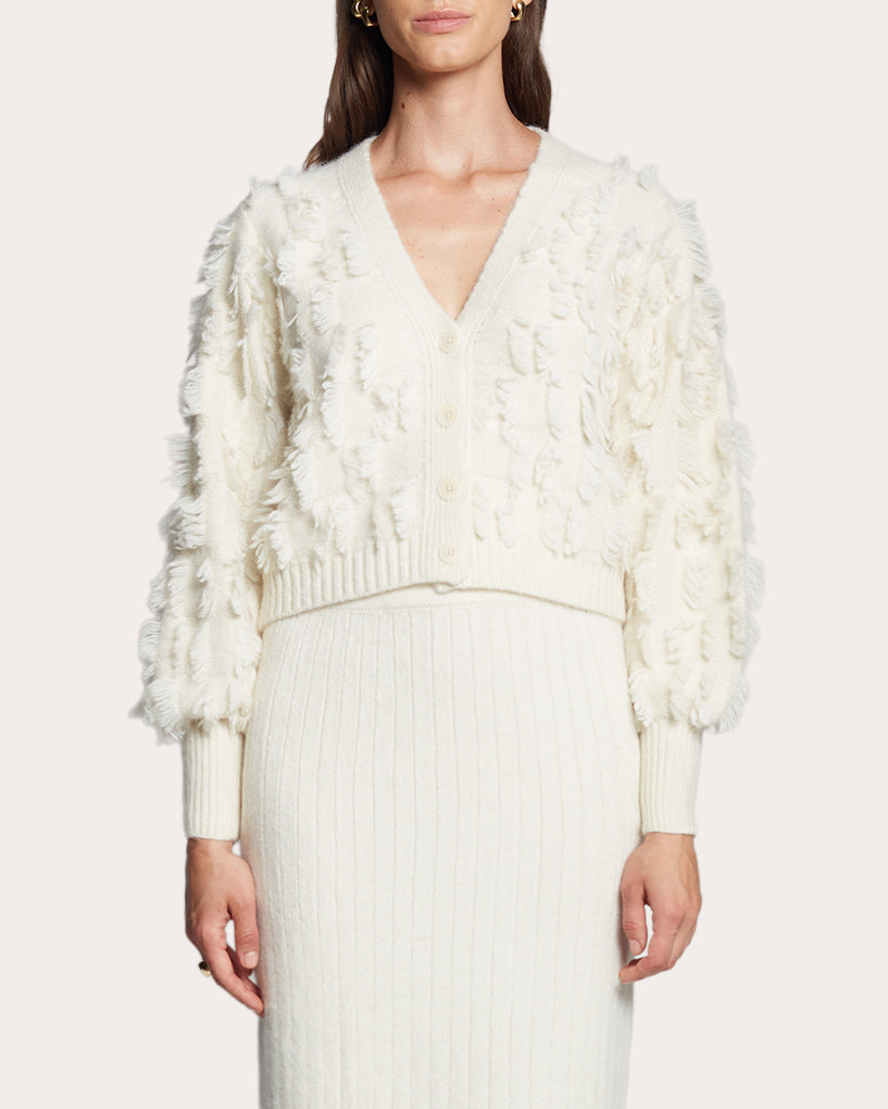 Luella Cropped Fringed Alpaca-Blend Cardigan