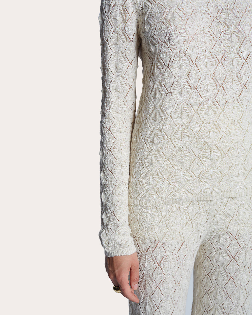 Theresa Lace-Stitch Alpaca-Knit Sweater