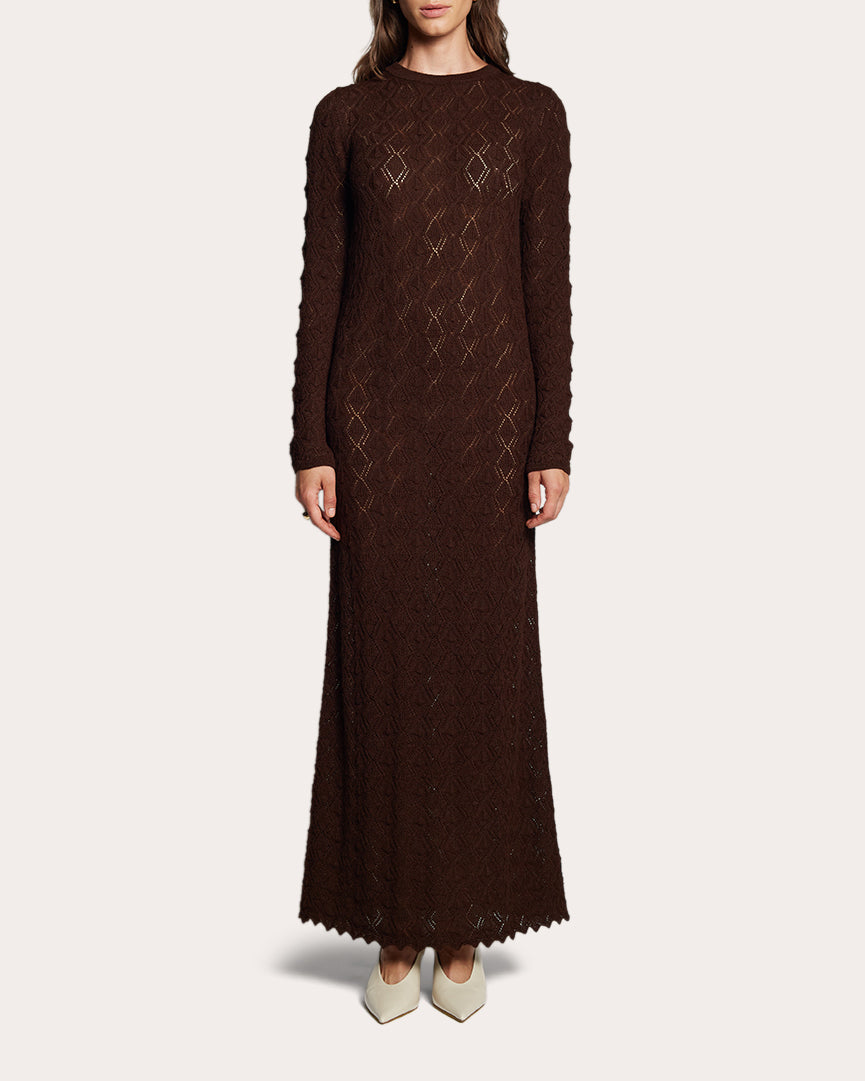 Aurela Lace-Stitch Alpaca-Knit Maxi Dress