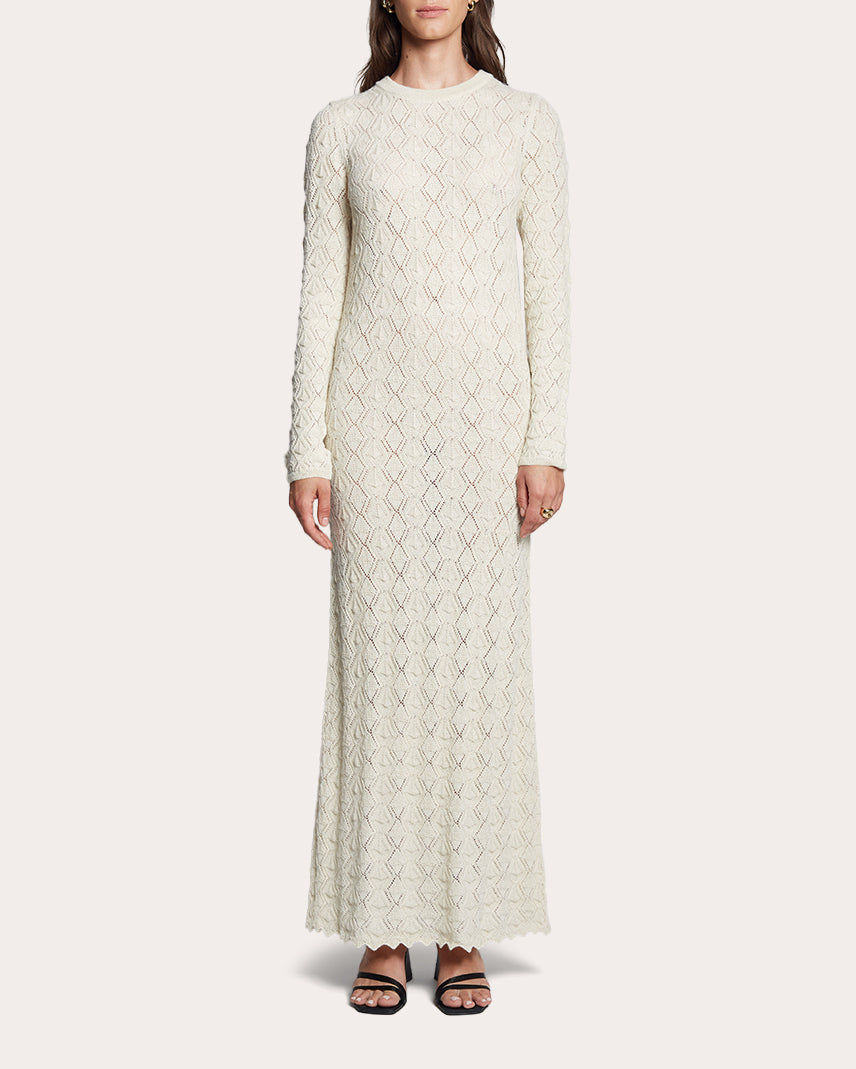 Aurela Lace-Stitch Alpaca-Knit Maxi Dress
