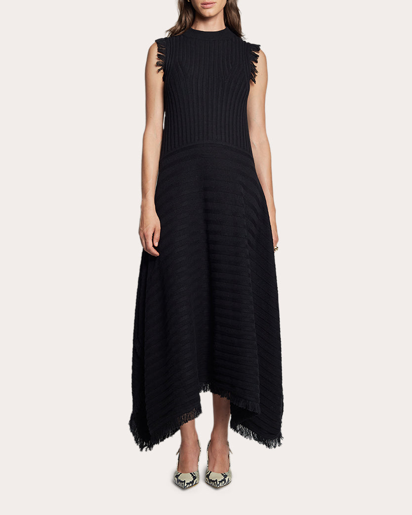 Hanna Asymmetric Fringed Alpaca-Blend Maxi Dress