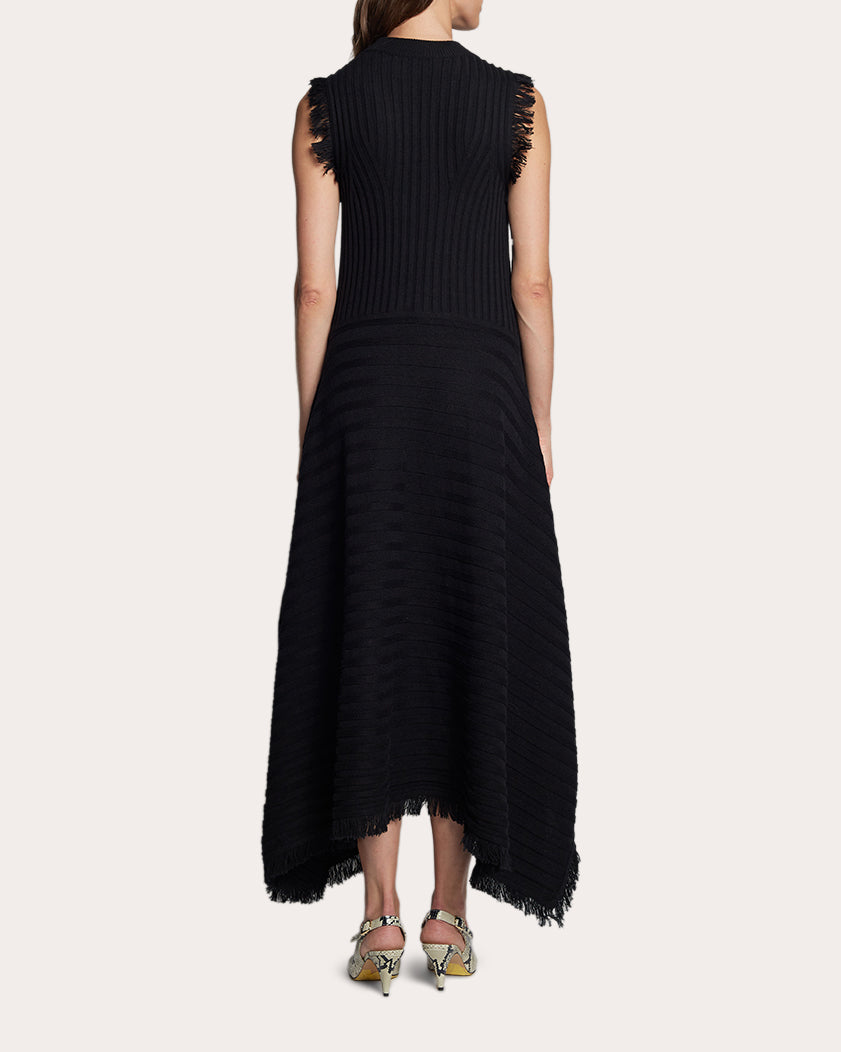 Hanna Asymmetric Fringed Alpaca-Blend Maxi Dress