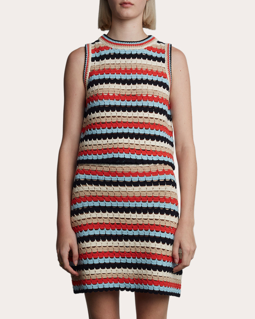 Sofia Striped Cotton Crochet-Knit Top