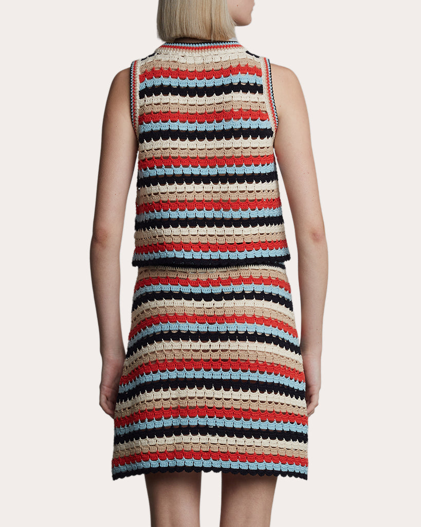 Sofia Striped Cotton Crochet-Knit Top