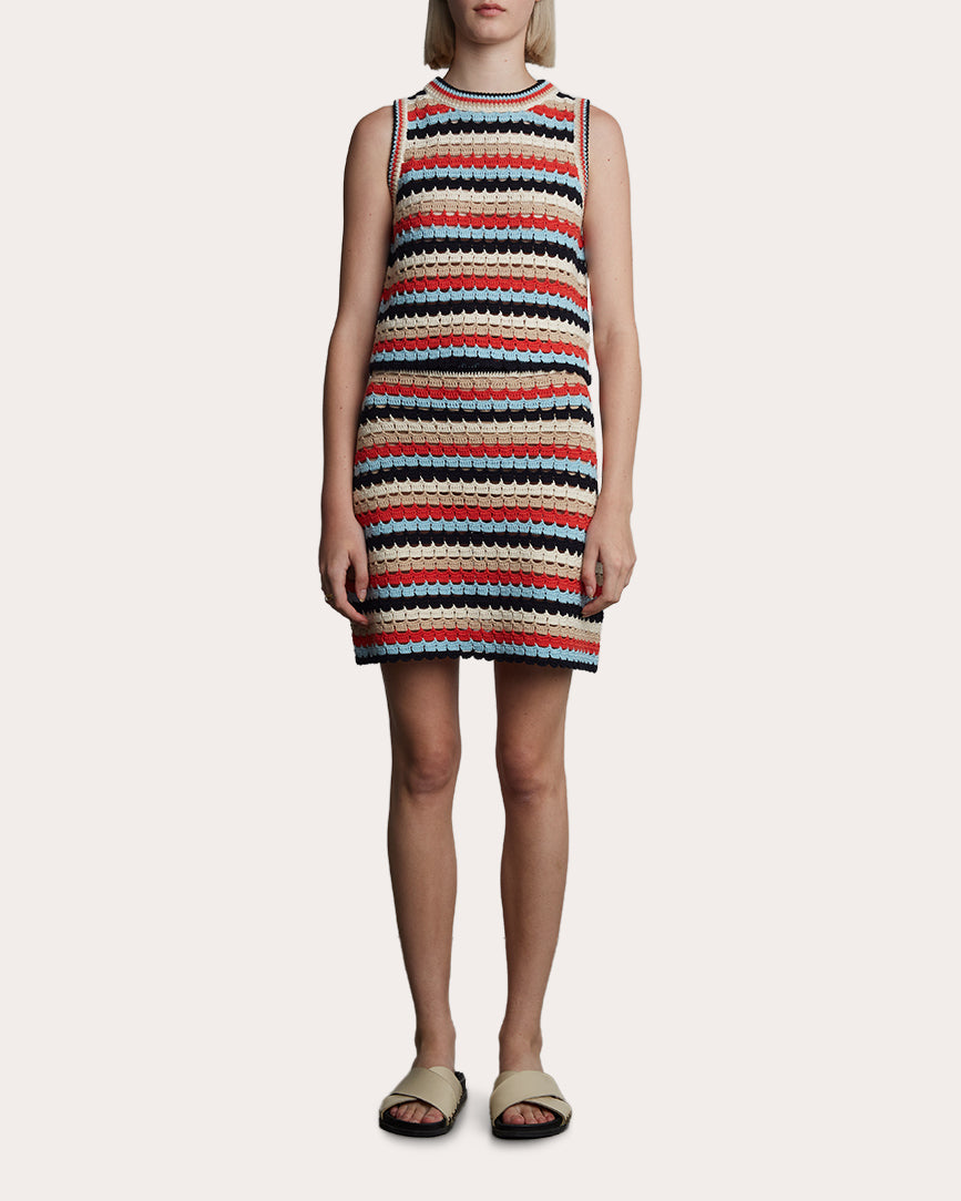 Sofia Striped Cotton Crochet-Knit Top