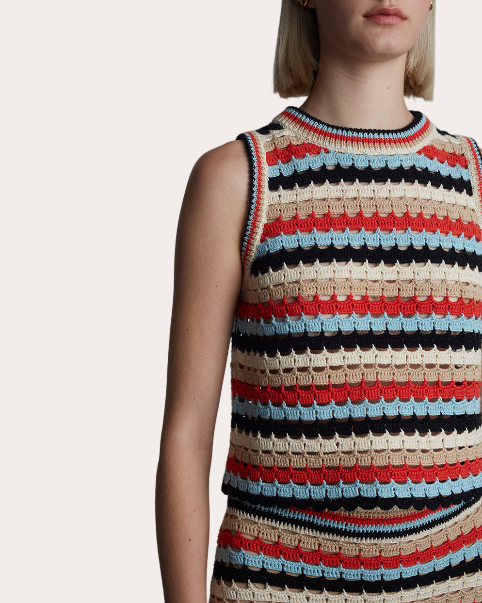 Sofia Striped Cotton Crochet-Knit Top