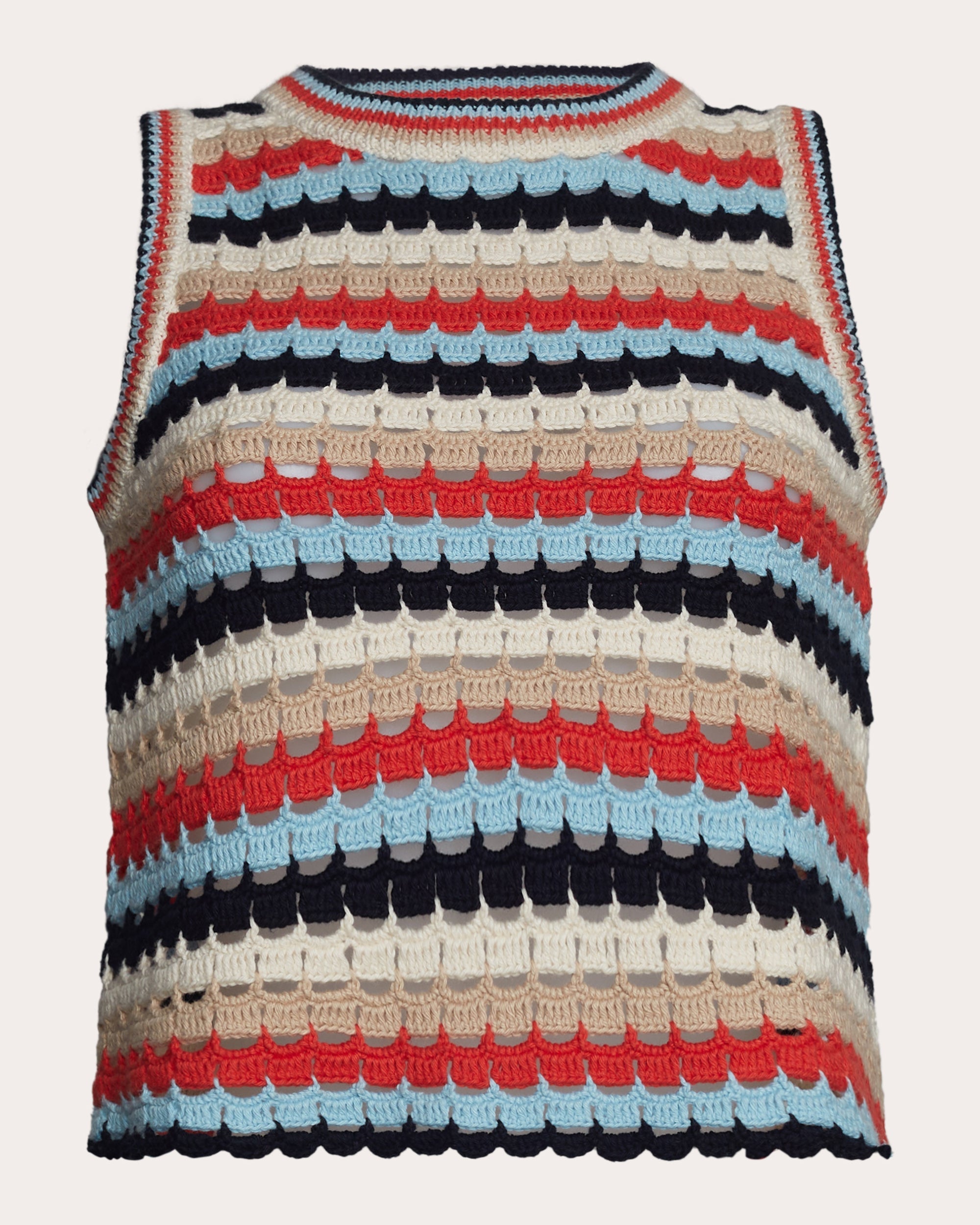 Sofia Striped Cotton Crochet-Knit Top