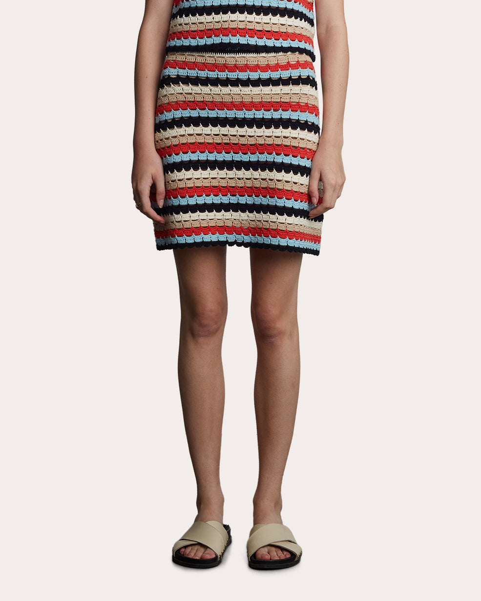 Ava Striped Cotton Crochet Knit Mini Skirt
