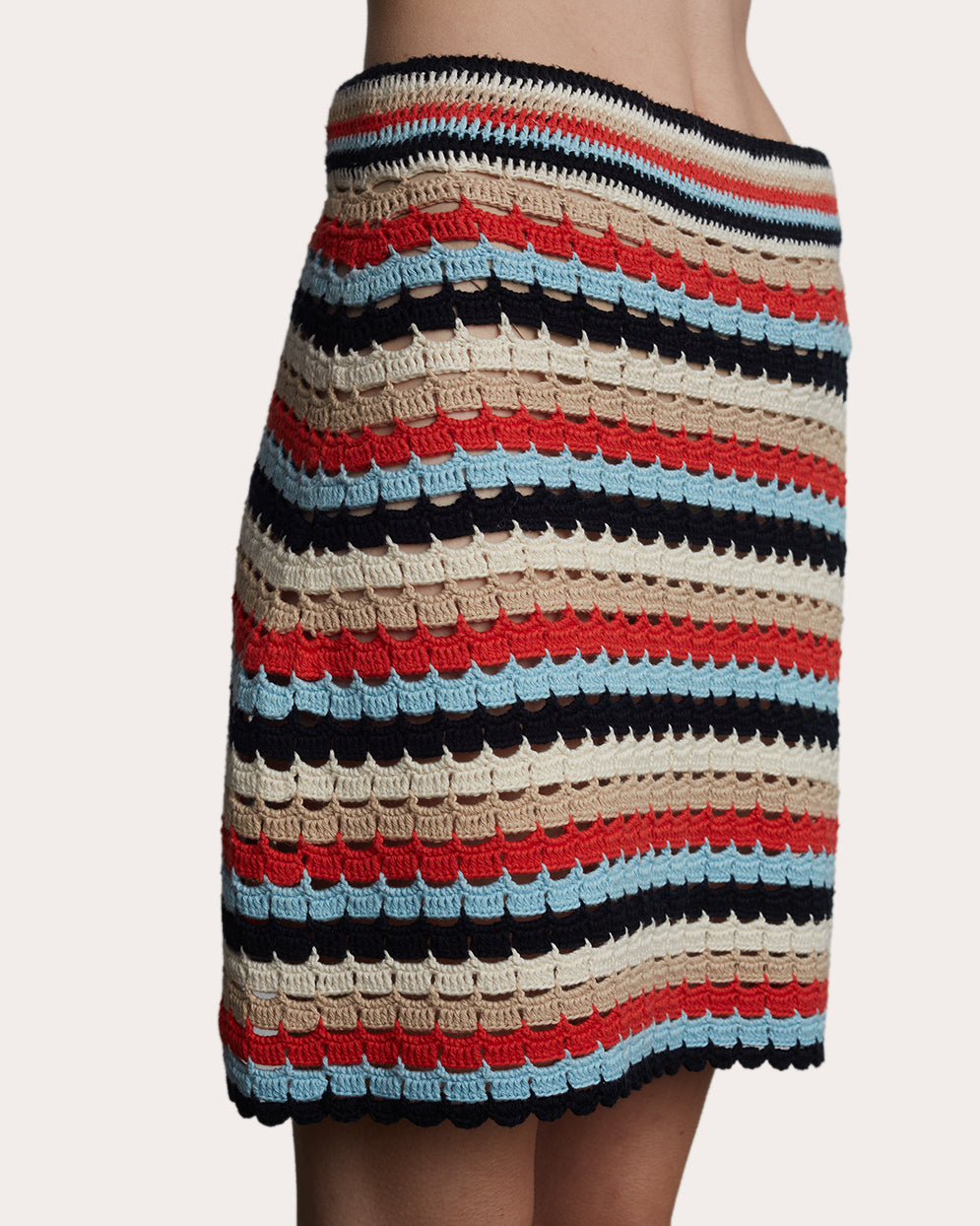 Ava Striped Cotton Crochet Knit Mini Skirt
