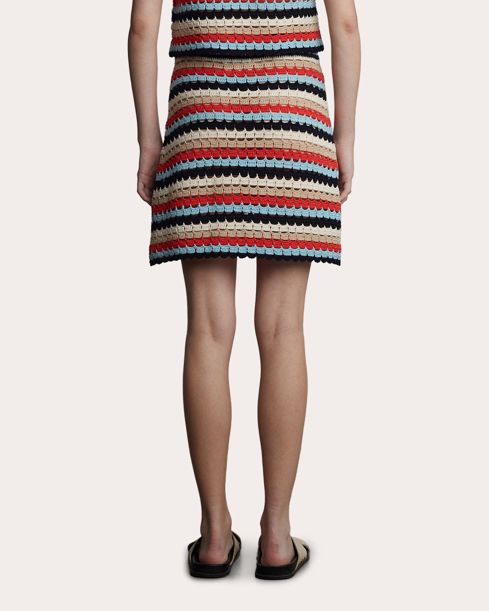 Ava Striped Cotton Crochet Knit Mini Skirt