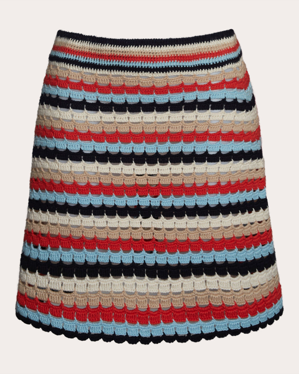 Ava Striped Cotton Crochet Knit Mini Skirt