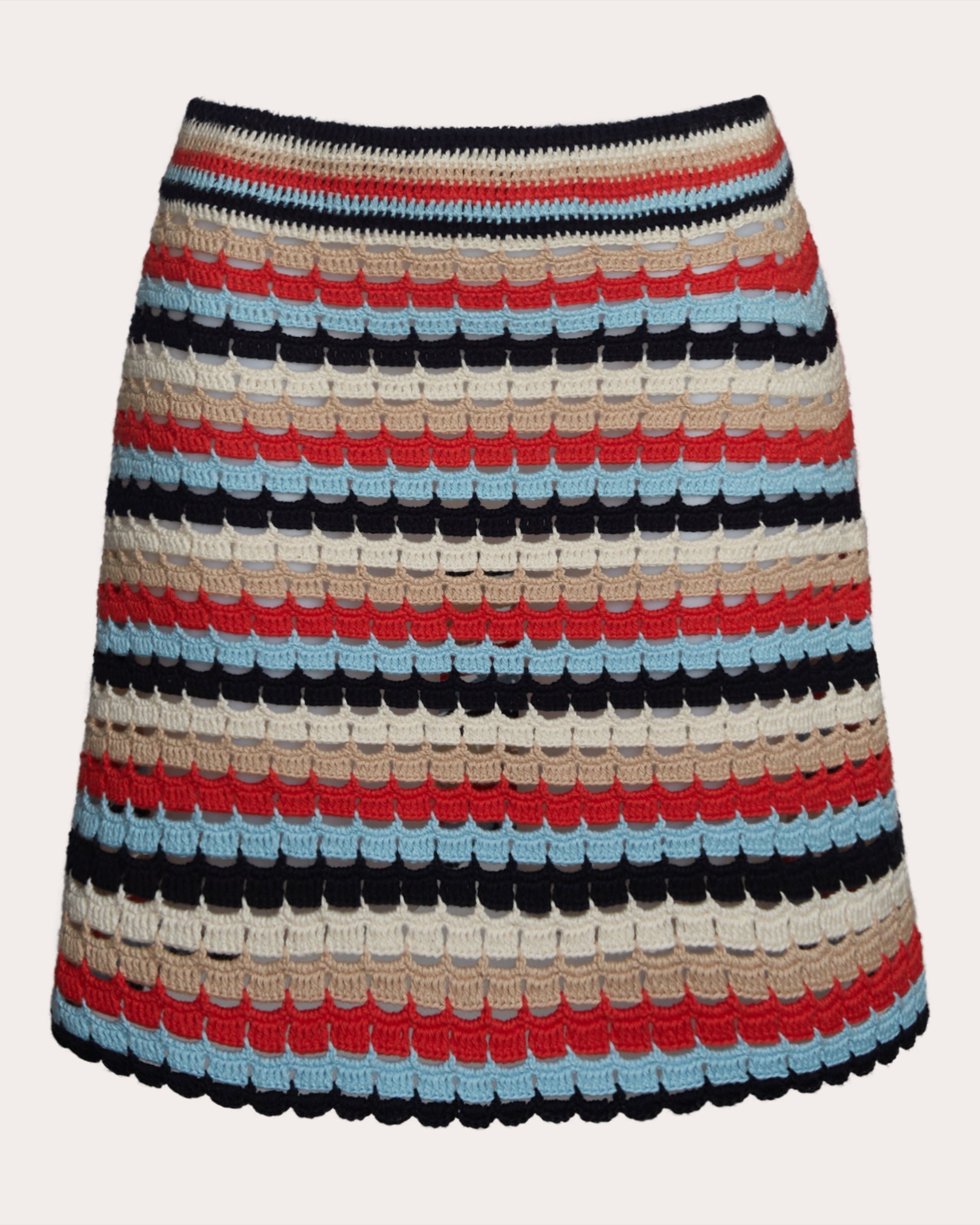 Ava Striped Cotton Crochet Knit Mini Skirt