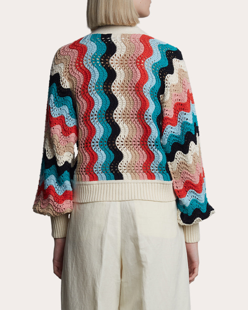 Luna Cropped Chevron Knit Cotton Cardigan