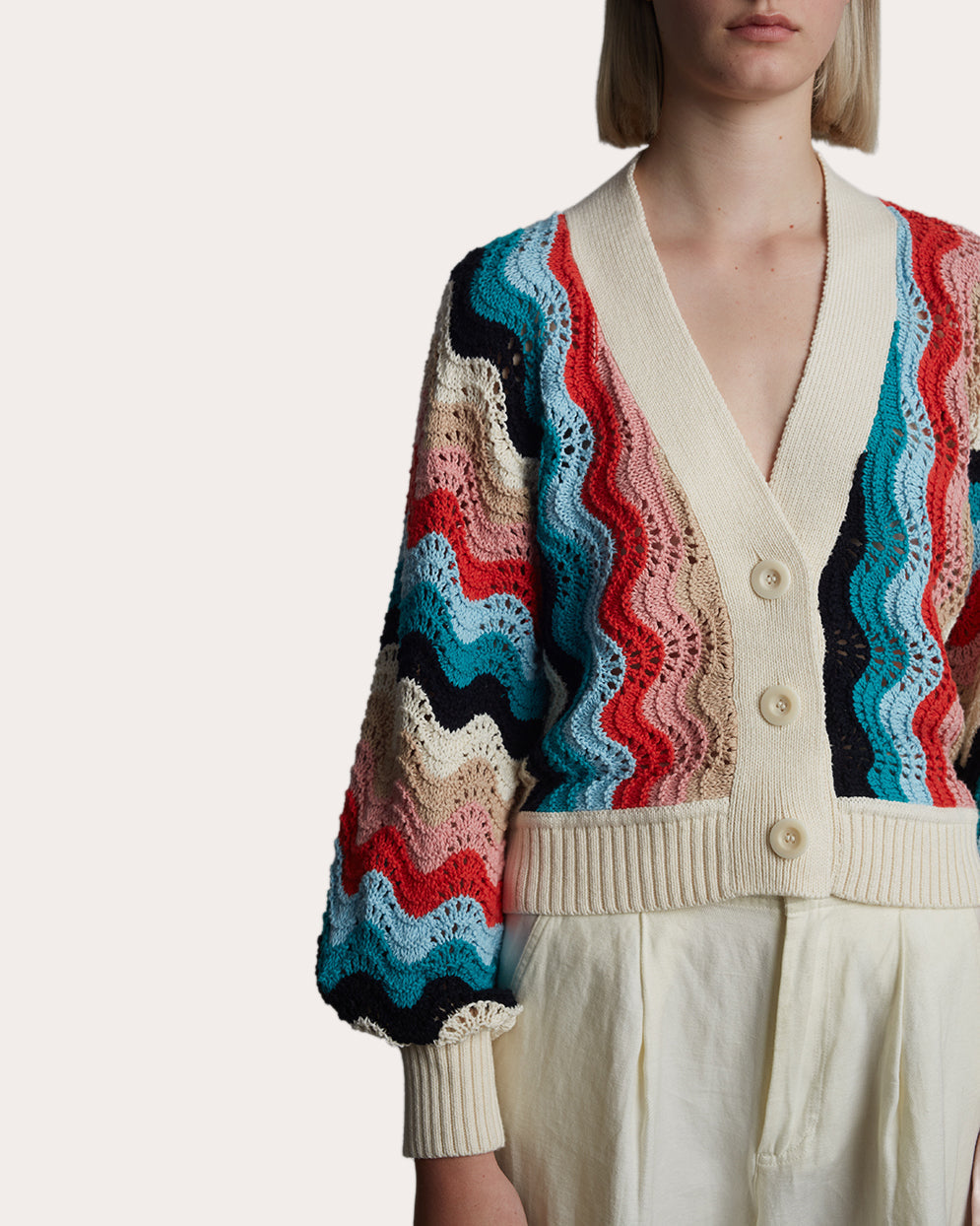 Luna Cropped Chevron Knit Cotton Cardigan