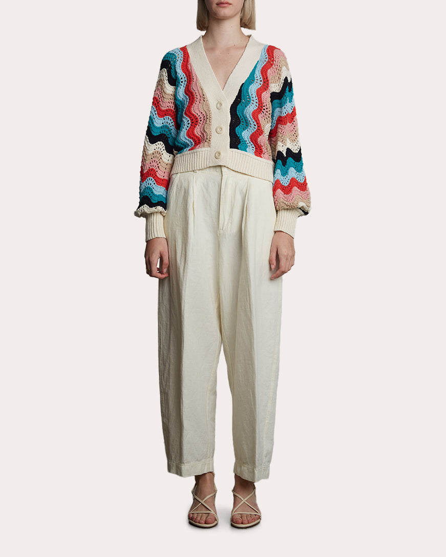 Luna Cropped Chevron Knit Cotton Cardigan