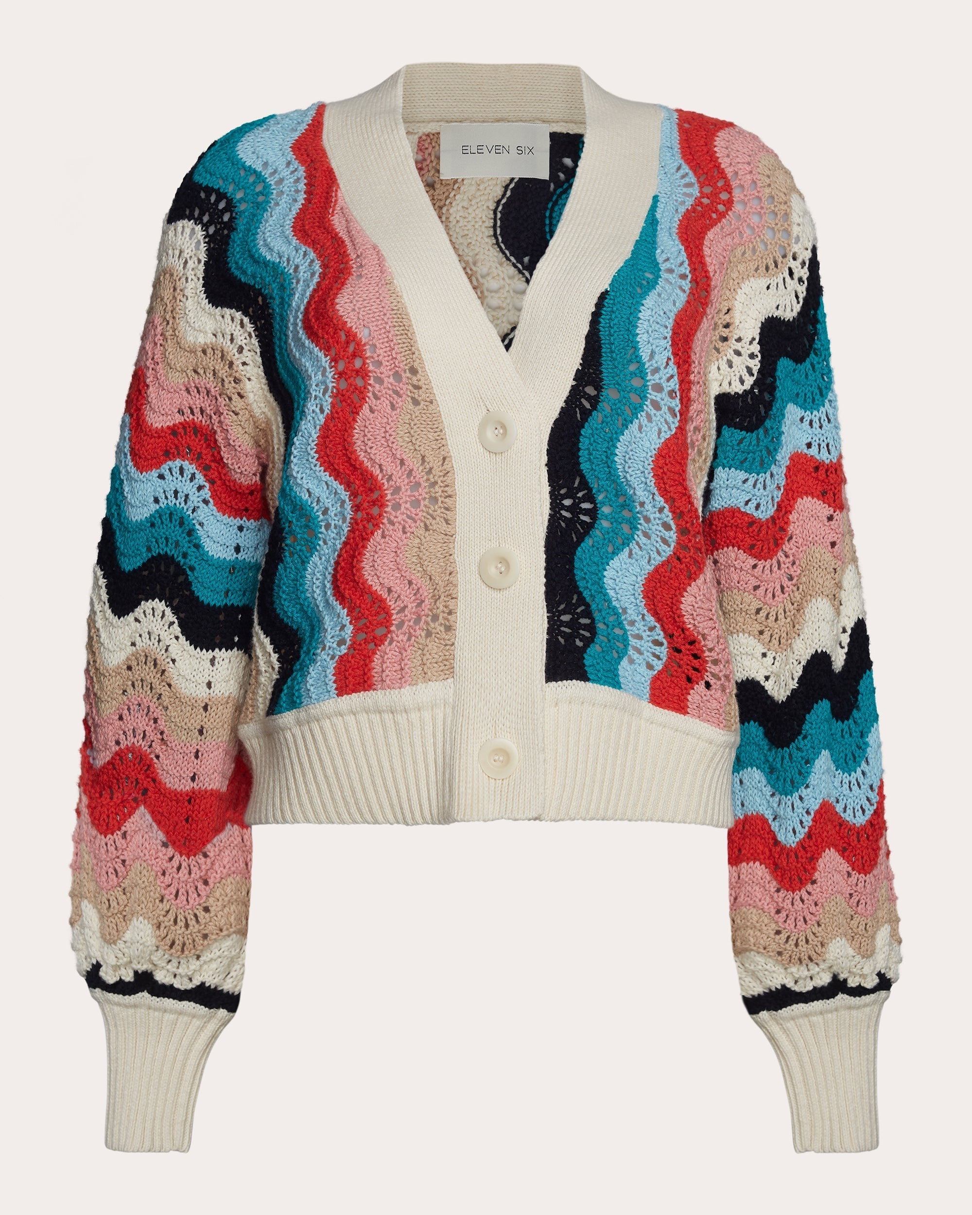 Luna Cropped Chevron Knit Cotton Cardigan