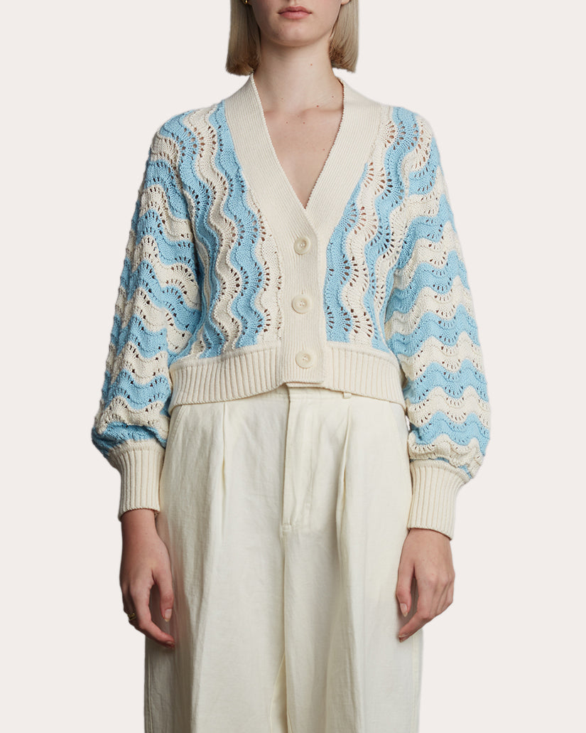 Luna Cropped Chevron Knit Cotton Cardigan