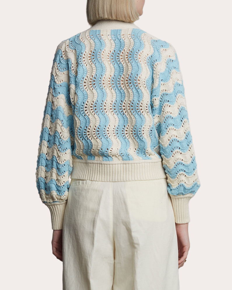 Luna Cropped Chevron Knit Cotton Cardigan