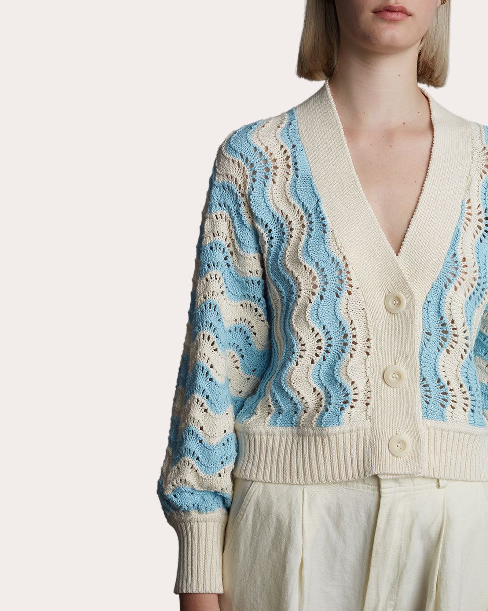 Luna Cropped Chevron Knit Cotton Cardigan