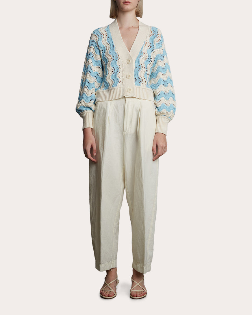Luna Cropped Chevron Knit Cotton Cardigan