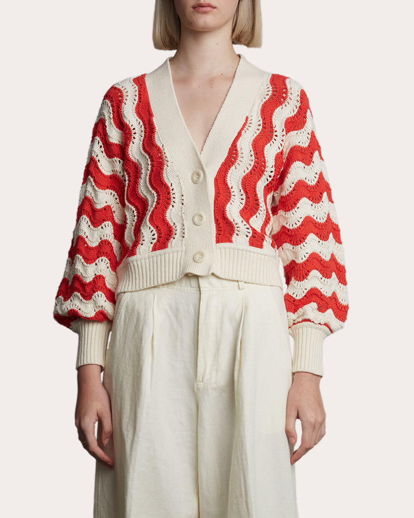 Luna Cropped Chevron Knit Cotton Cardigan