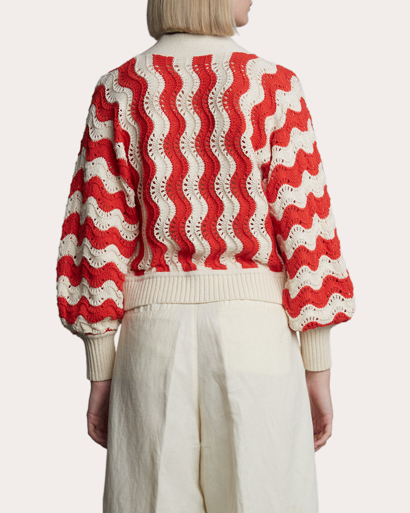 Luna Cropped Chevron Knit Cotton Cardigan
