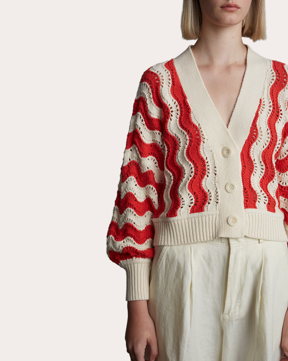 Luna Cropped Chevron Knit Cotton Cardigan