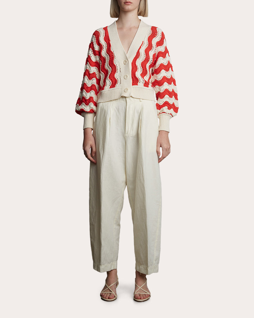 Luna Cropped Chevron Knit Cotton Cardigan