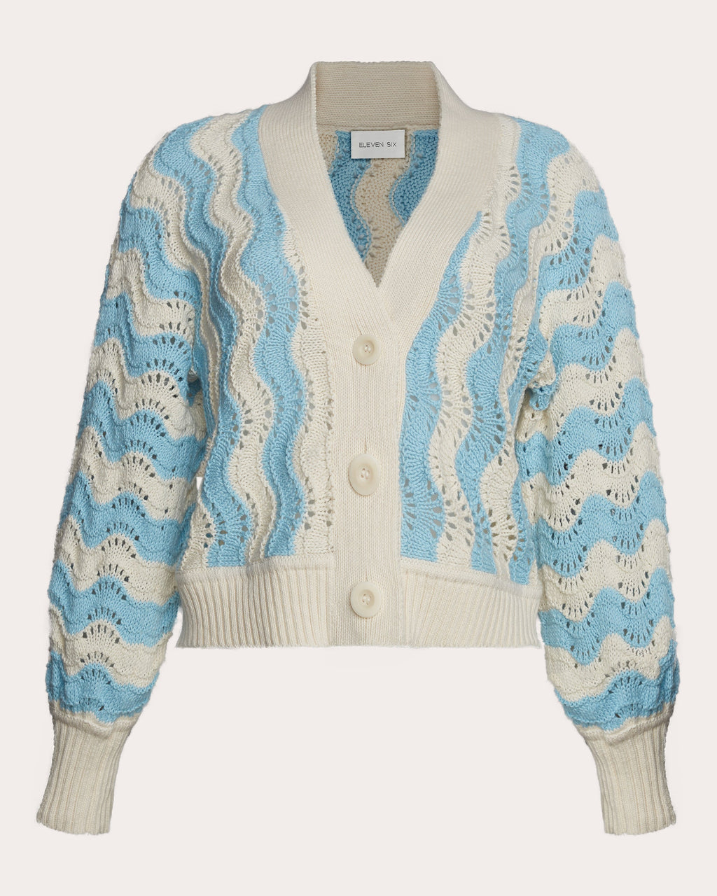 Luna Cropped Chevron Knit Cotton Cardigan