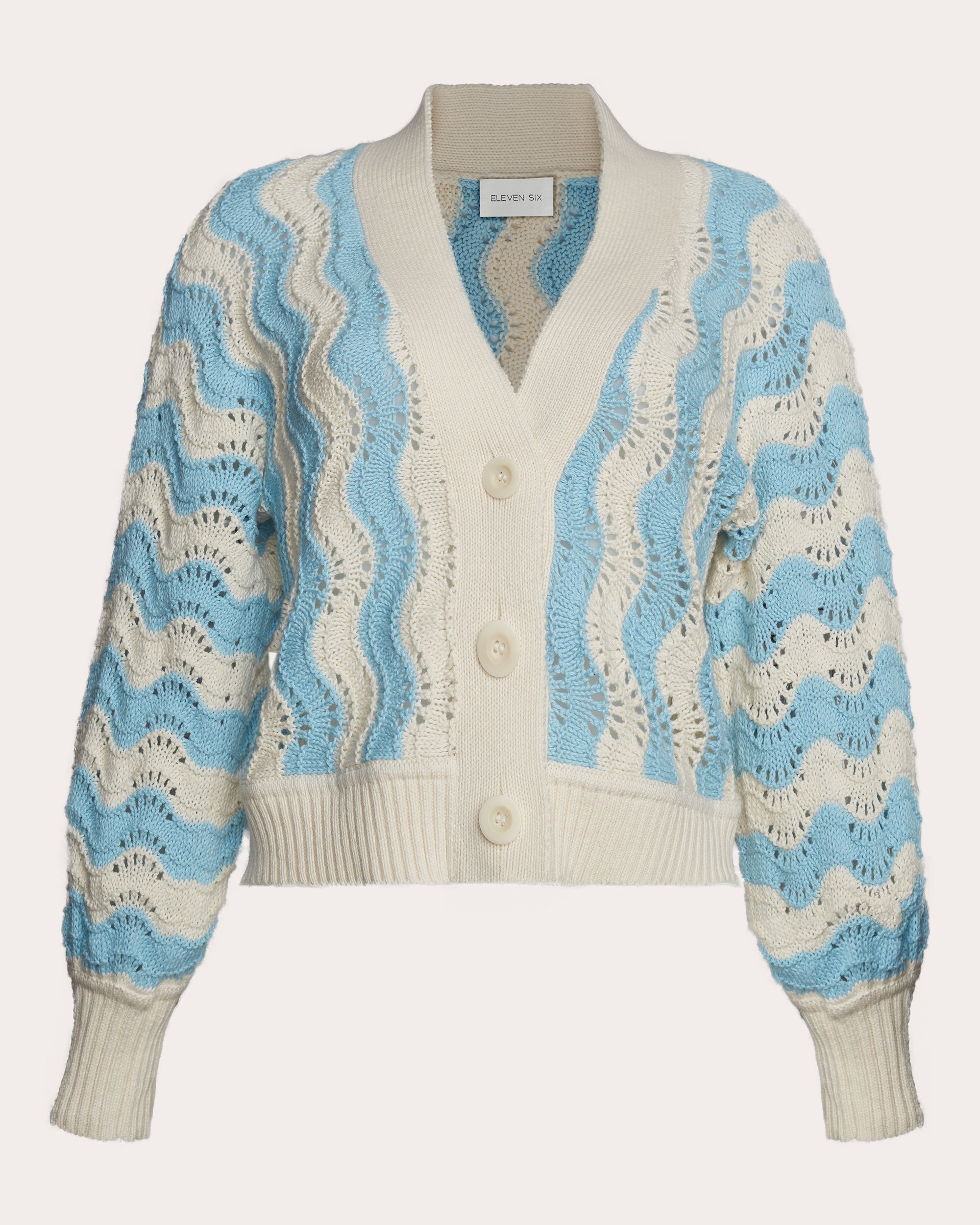 Luna Cropped Chevron Knit Cotton Cardigan