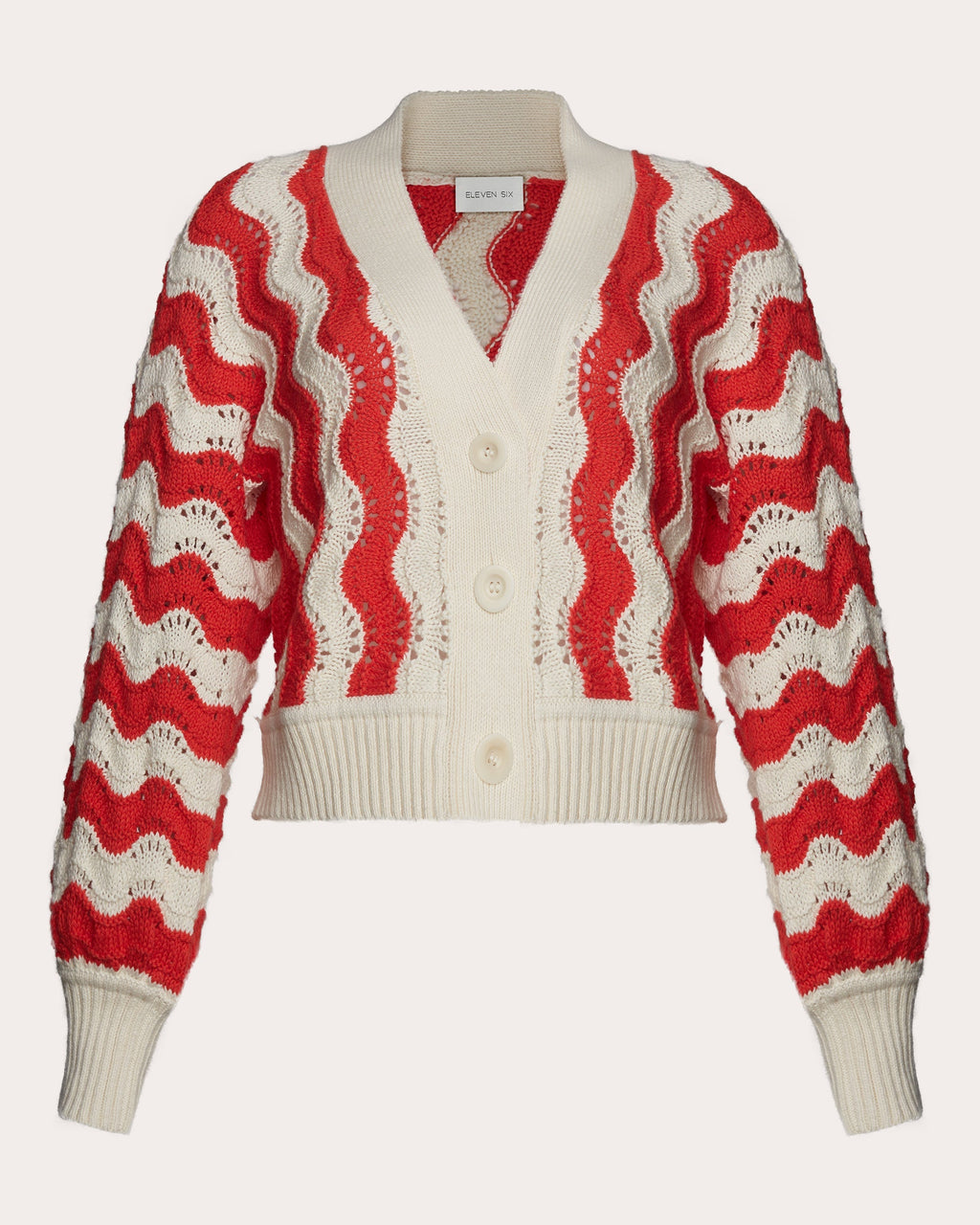 Luna Cropped Chevron Knit Cotton Cardigan