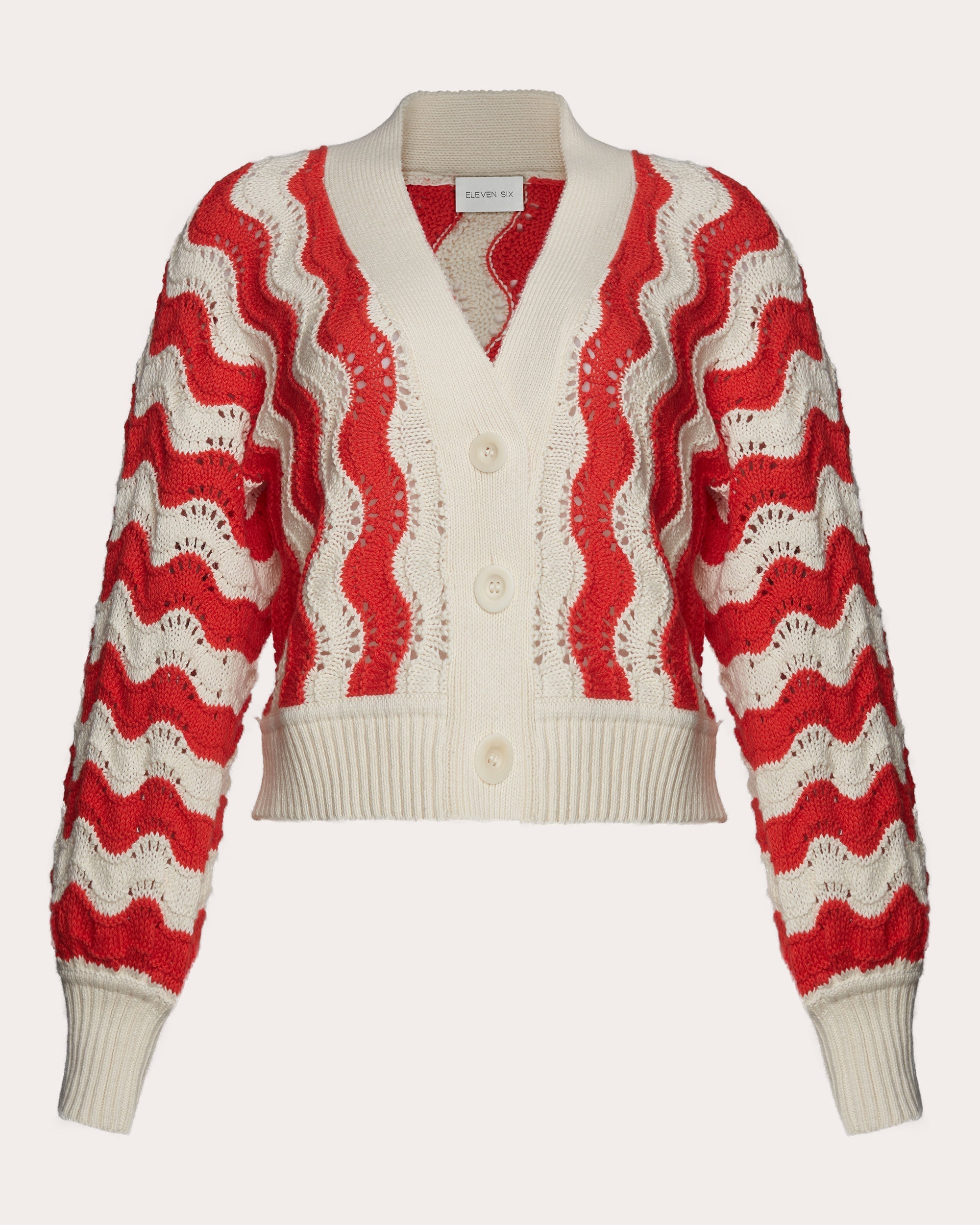 Luna Cropped Chevron Knit Cotton Cardigan