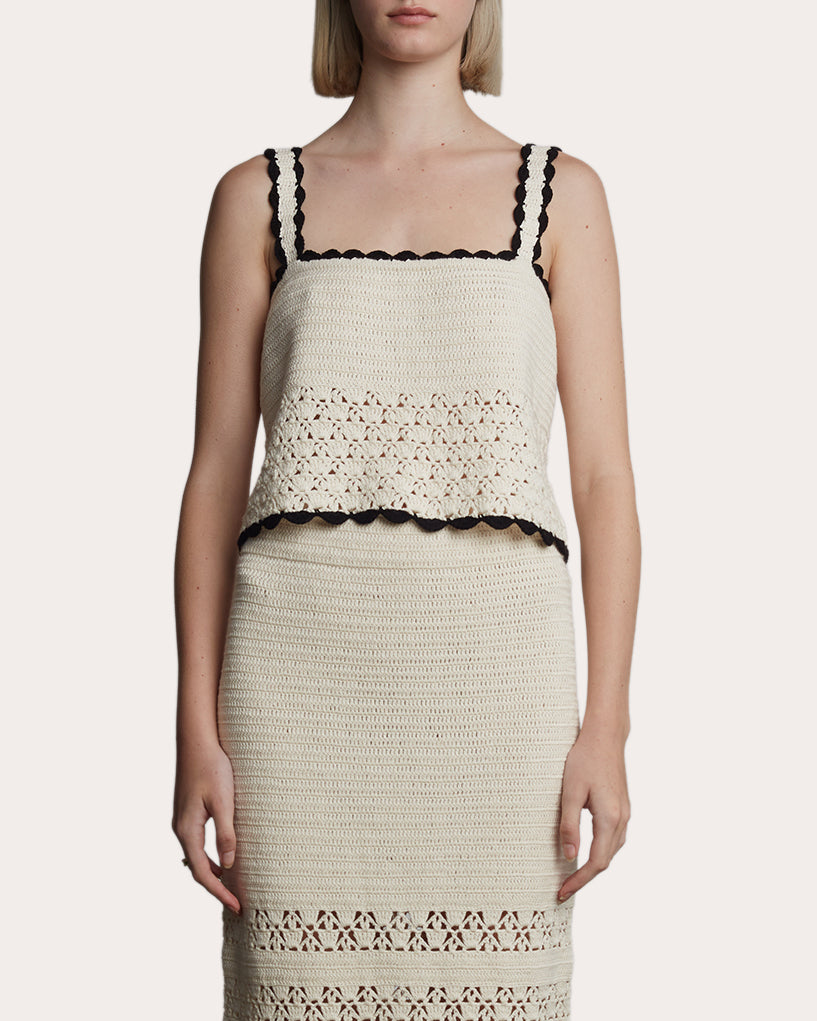 Caria Cropped Cotton Crochet Knit Top