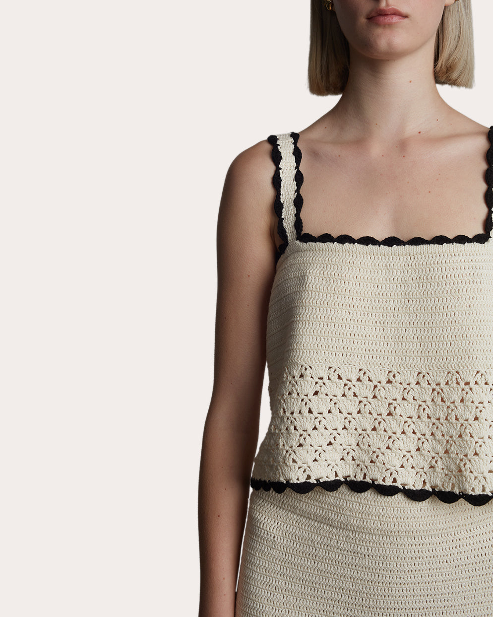 Caria Cropped Cotton Crochet Knit Top