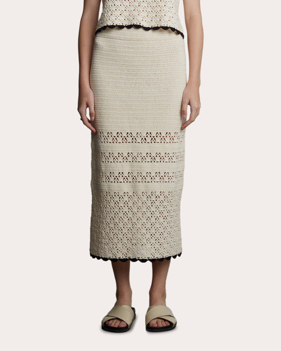 Lucia Cotton Crochet Knit Midi Skirt