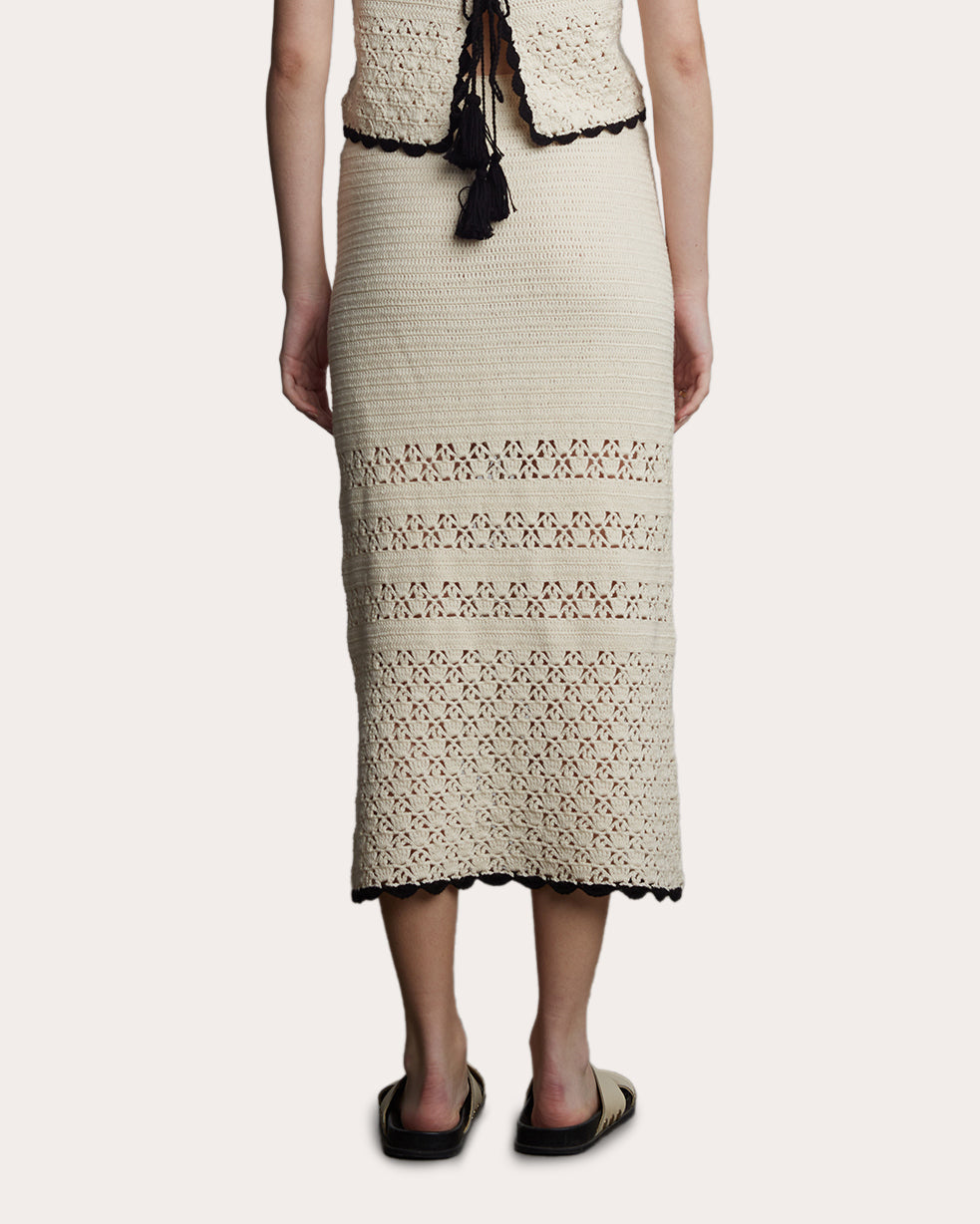 Lucia Cotton Crochet Knit Midi Skirt