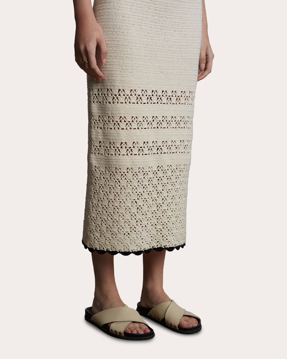Lucia Cotton Crochet Knit Midi Skirt
