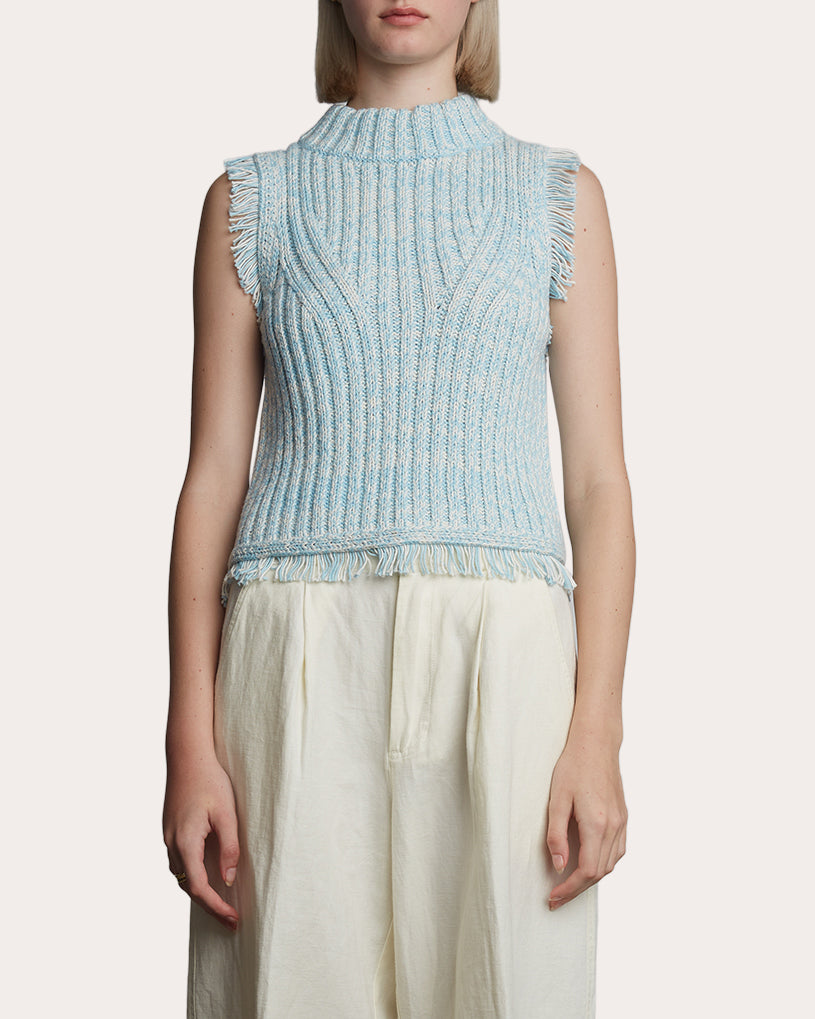 Bria Cropped Fringe-Trimmed Ribbed Knit Top