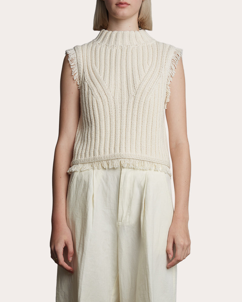 Bria Cropped Fringe-Trimmed Ribbed Knit Top